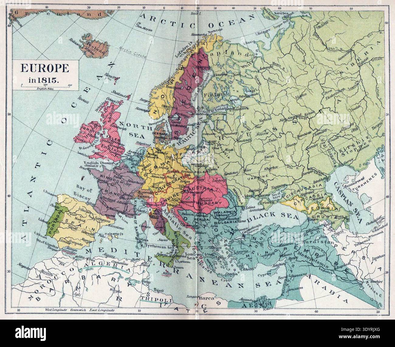 Map depicting the political boundaries of Europe following the Congress ...