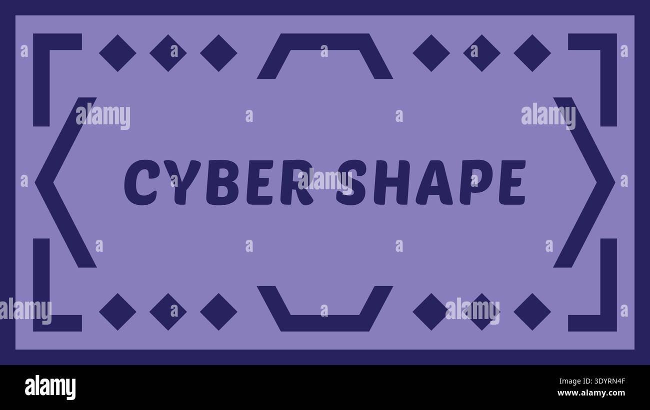 Purple label with cyber shape text framed by angular brackets and small diamond accents Stock Vector