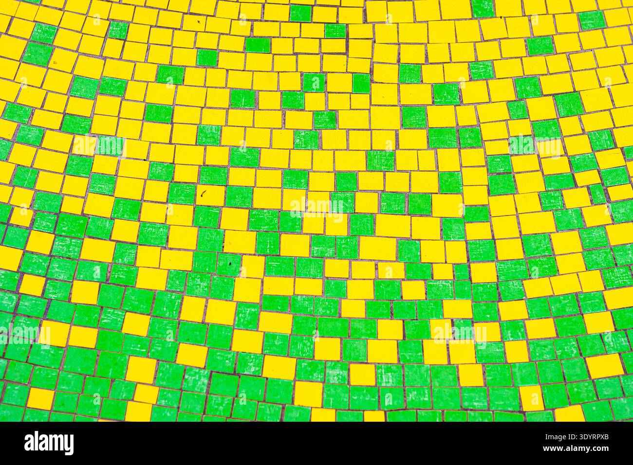 Abstract yellow and green mosaic tile pattern, Lithuania Stock Photo