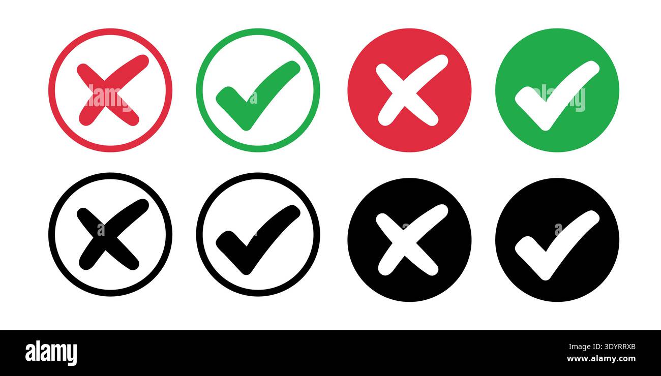 Set check mark and cross. Vector illustartion. Vector illustration Stock Vector