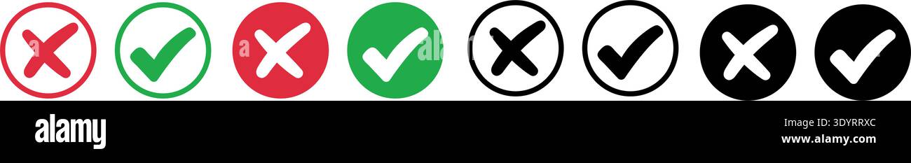 Set check mark and cross. Vector illustartion. Vector illustration Stock Vector