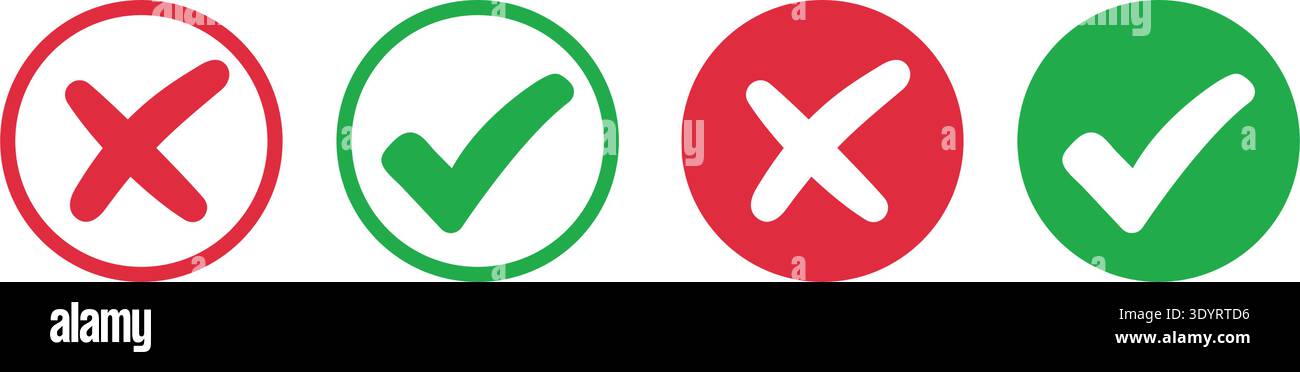 Set check mark and cross. Vector illustartion. Vector illustration Stock Vector