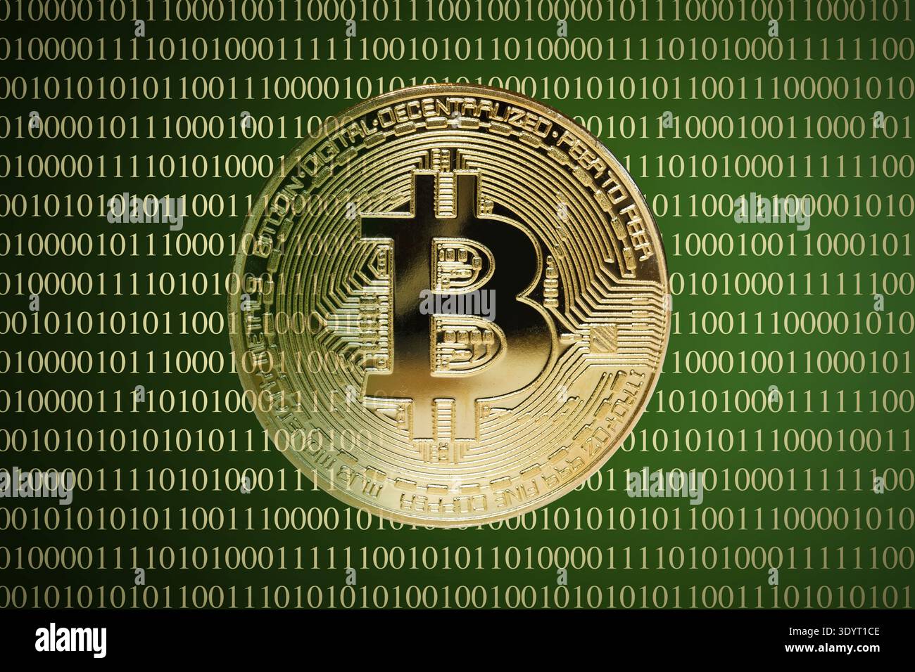 Bitcoin with data code background for Internet and cyberspace Stock Photo