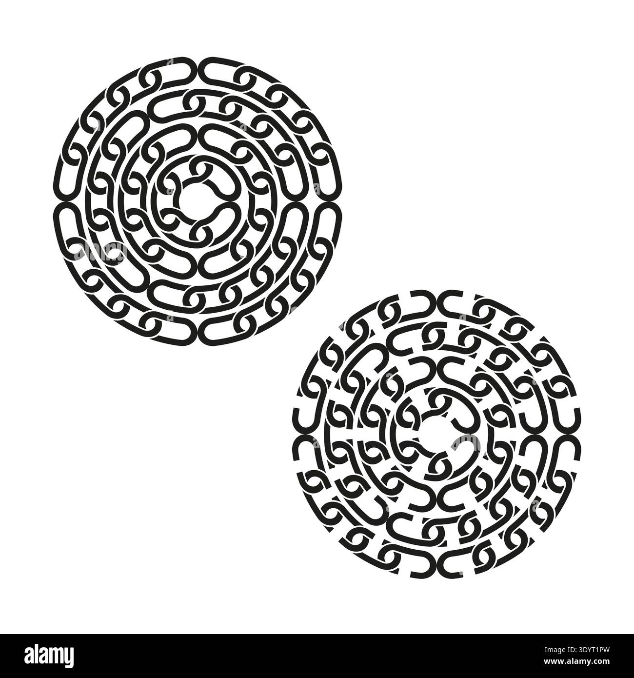 Circular chain pattern. Interlocking ring motif. Connection element Vector. Abstract round border. EPS 10. Stock Vector