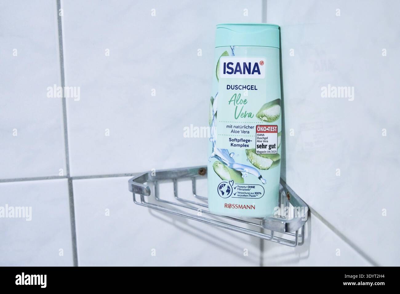 Isana Aloe Vera shower gel, from Rossmann, is in the shower in the bathroom  Stock Photo - Alamy