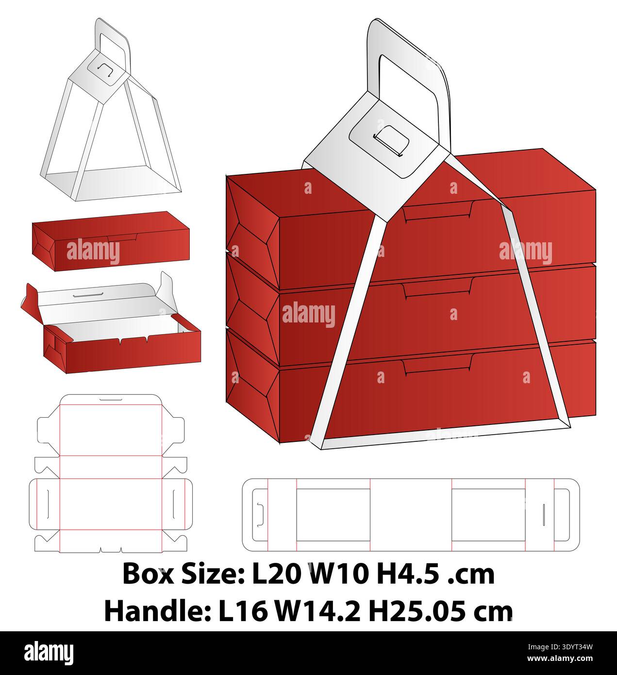 Stackable Gift Box with Carrier Handle Vector Dieline Stock Vector