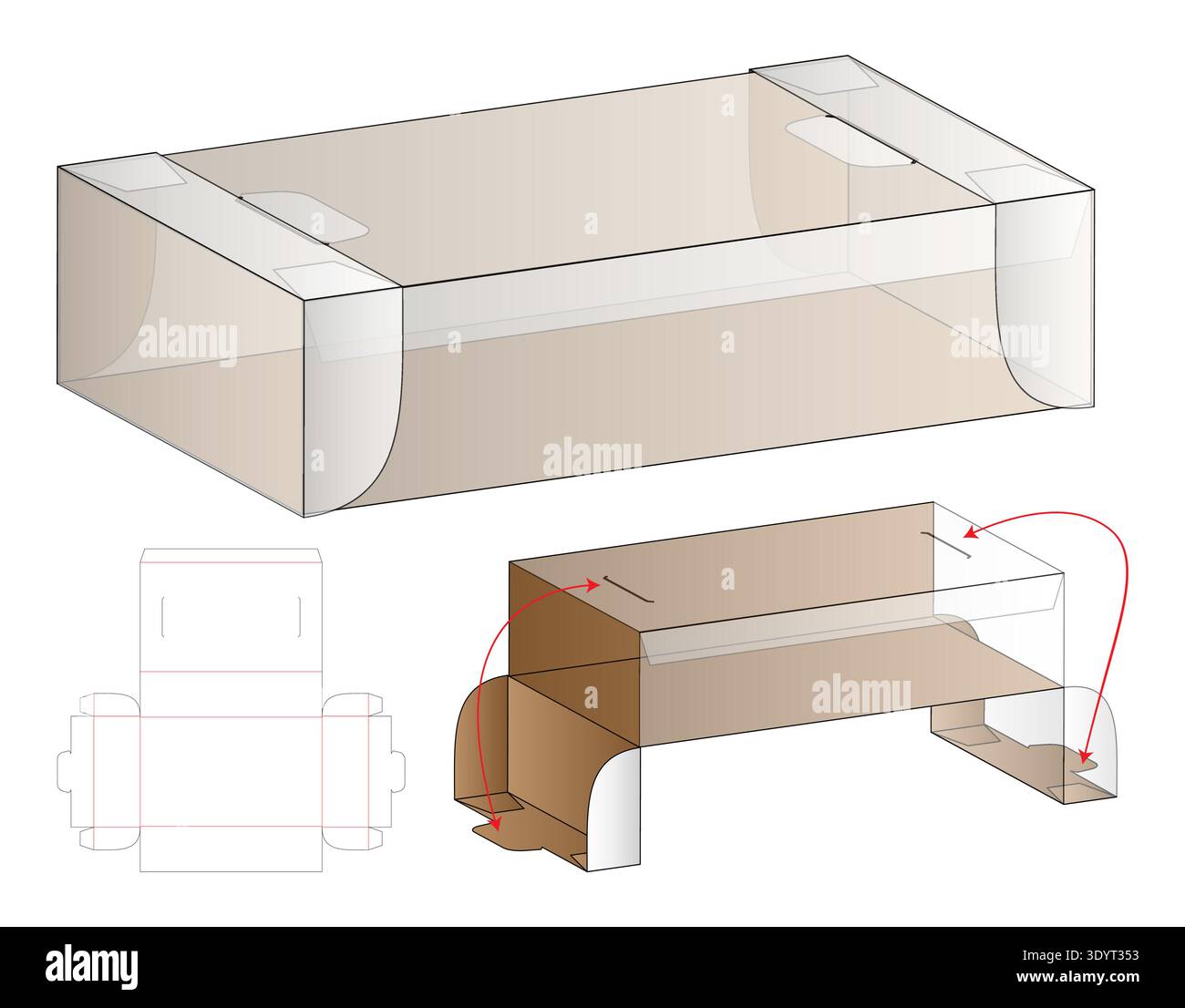 Flip Lid Tuck End Packaging Box Dieline Template Stock Vector