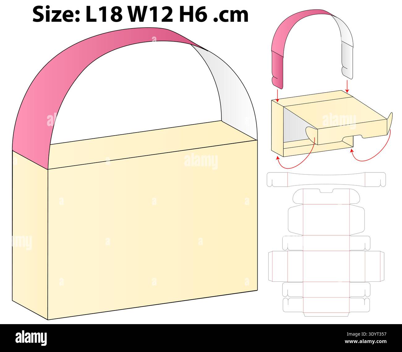 Gable Bag with Handle Packaging Mockup and Dieline Template Stock Vector