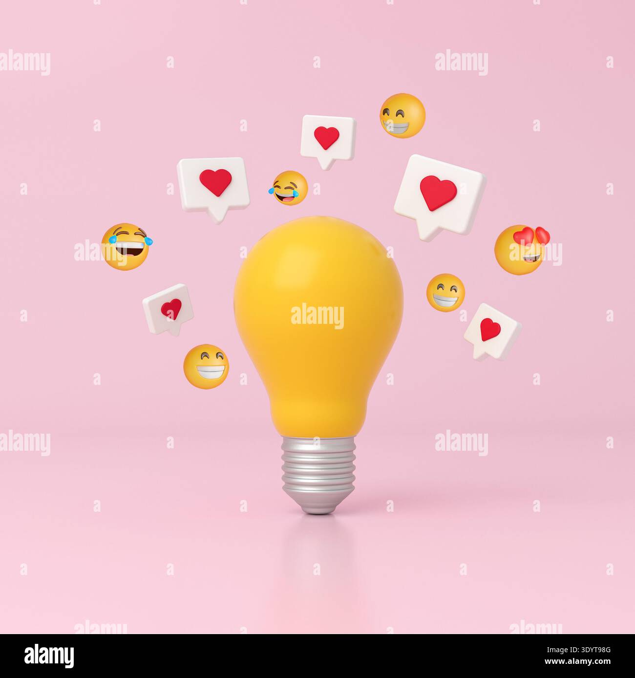 Yellow light bulb inspiring engagement, surrounded by floating like ...