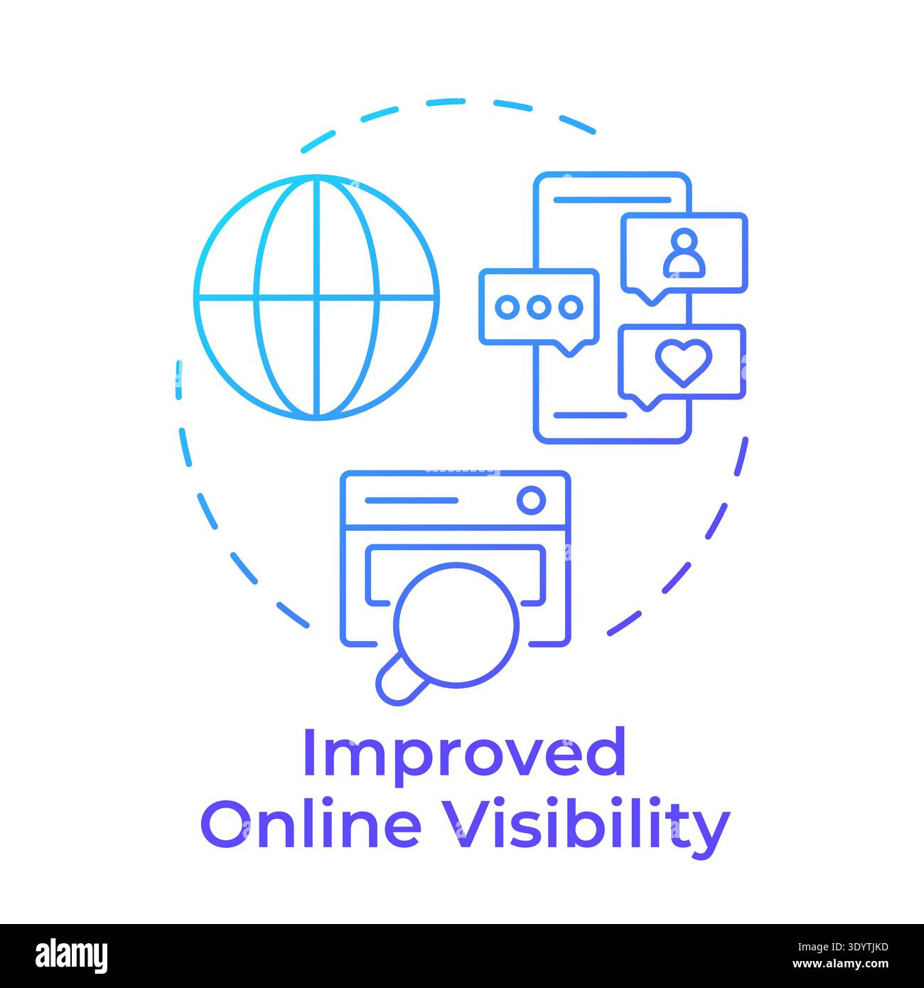 Improved online visibility blue gradient concept icon Stock Vector