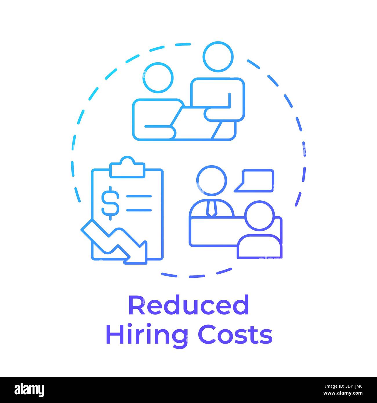 Reduced hiring costs blue gradient concept icon Stock Vector