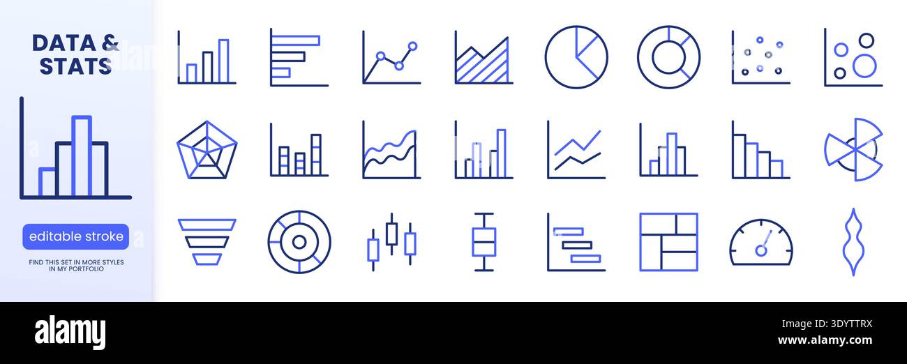 Data visualization line icon set. Bar chart, pie, radar, funnel minimal vector illustrations. Simple outline signs for analytics and infographics Stock Vector