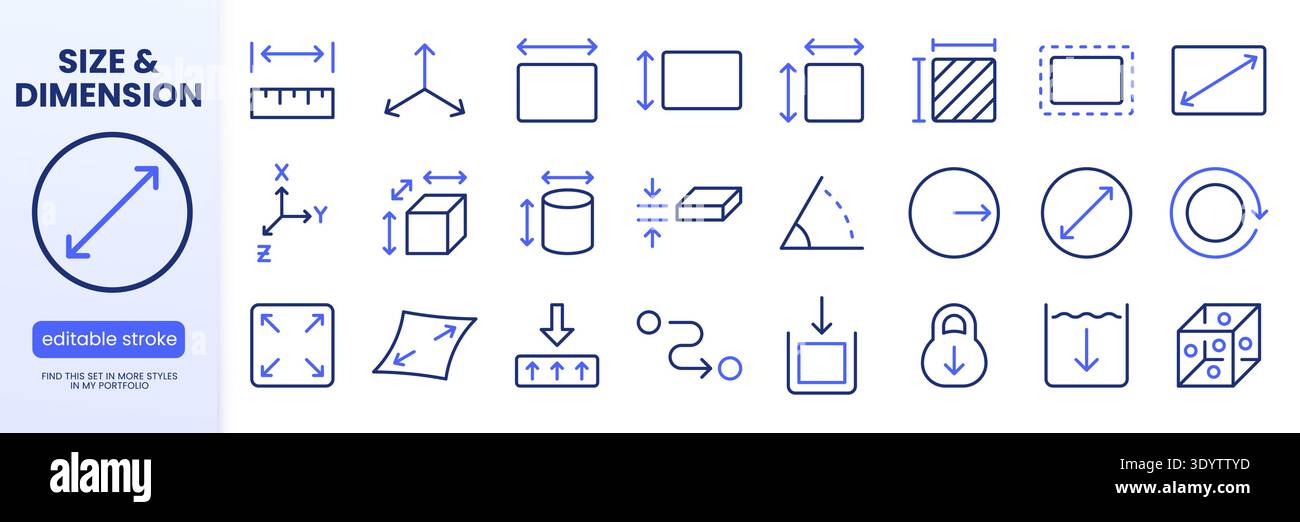 Measurement and dimension line icon set. Ruler, 3D axis, width, height ...