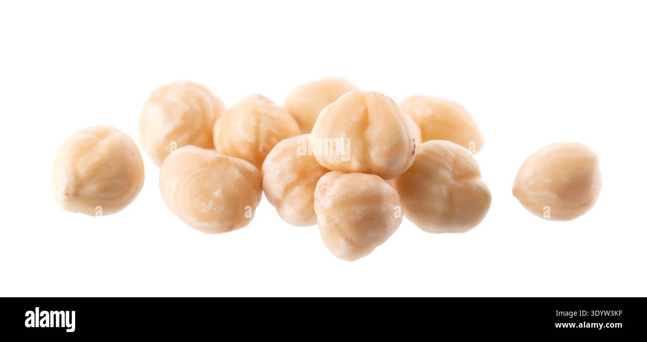 Hazelnut isolated on white background. Peeled hazelnuts. Clipping path Stock Photo