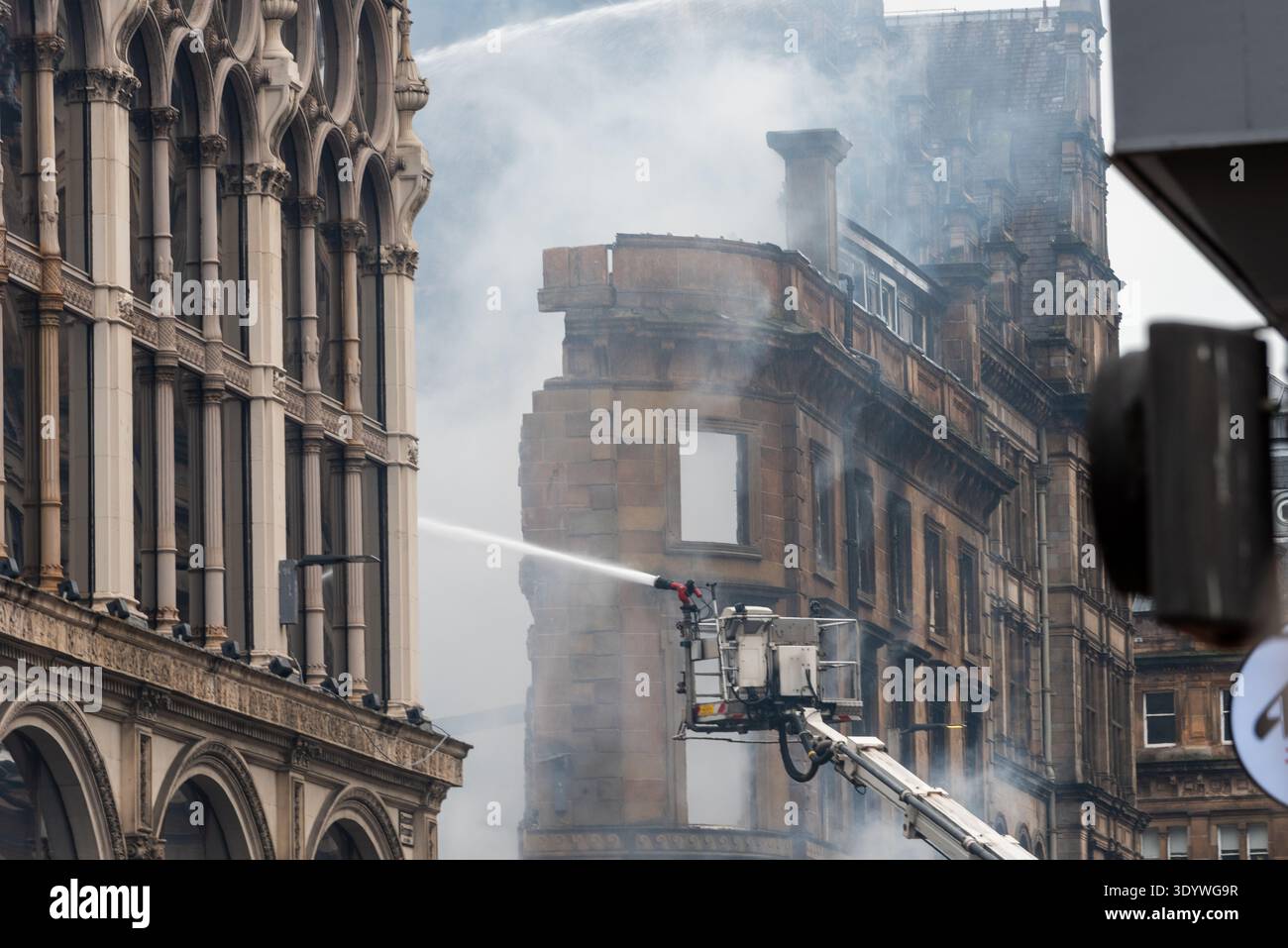 Glasgow, Scotland, UK. 9 March, 2026. Historic Victorian architecture  devastated after a fire broke out in a vape shop on Union Street and Gordon  Street in Glasgow city centre. Fire crews brought