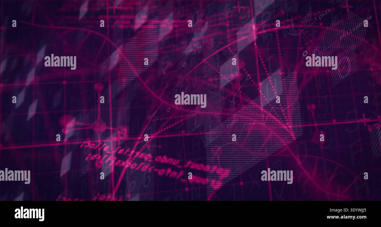 Pulsing data-network mesh glowing in virtual digital environment, showing grid, nodes, waveform Stock Photo