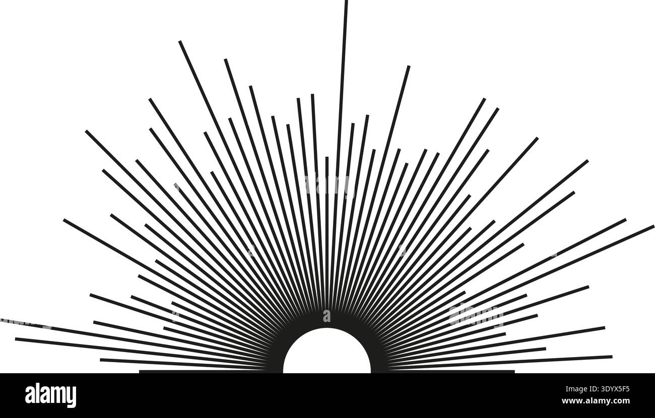 Semicircle with big irregular rays and an empty circular space in the center. Stock Vector