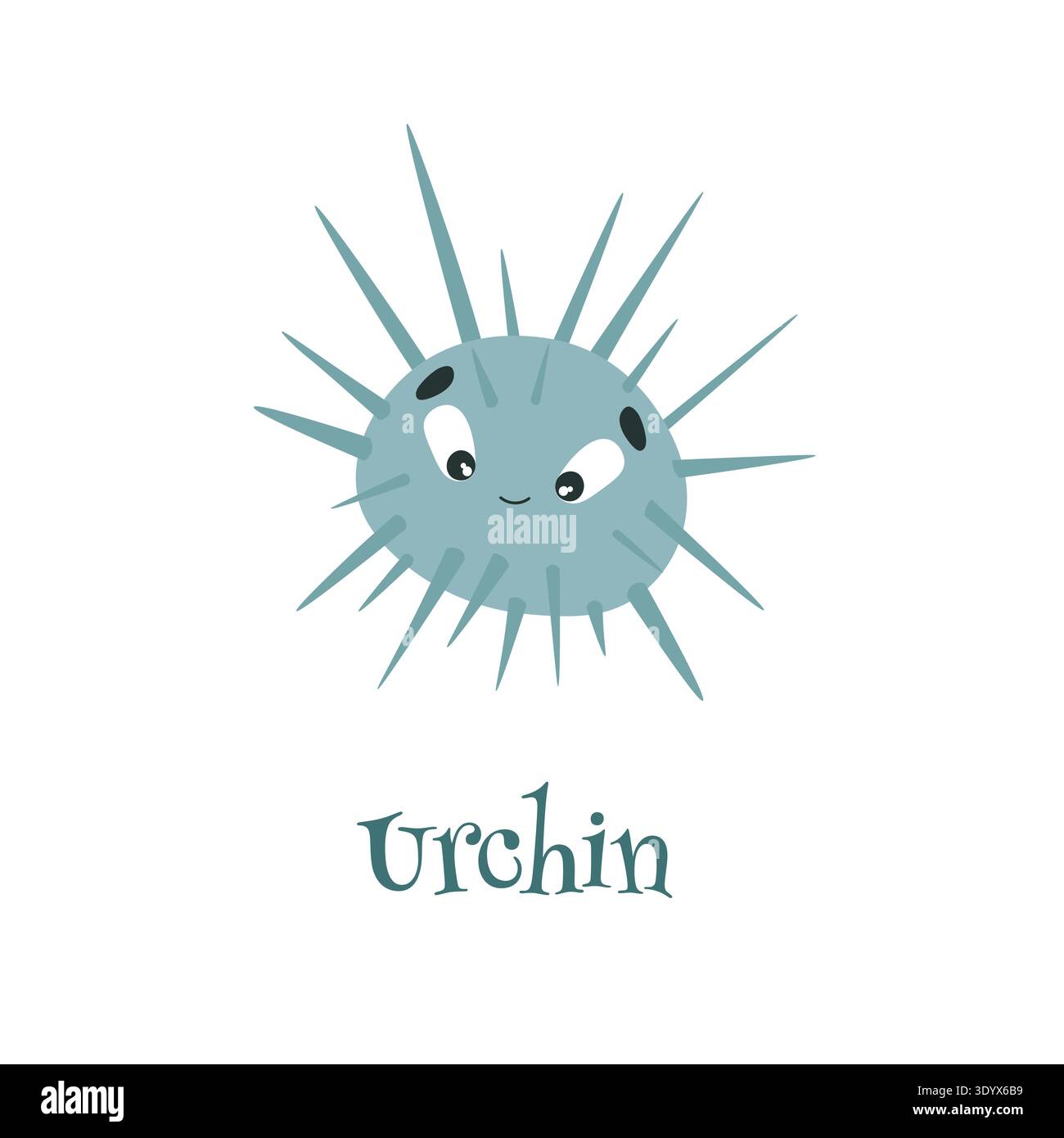 ABC. A card for learning English. letter U - urchin. Blue urchin on a ...