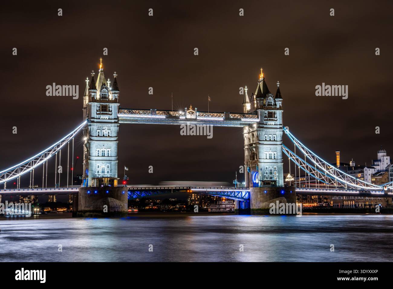 Tower Bridge at night; London, England Stock Photo