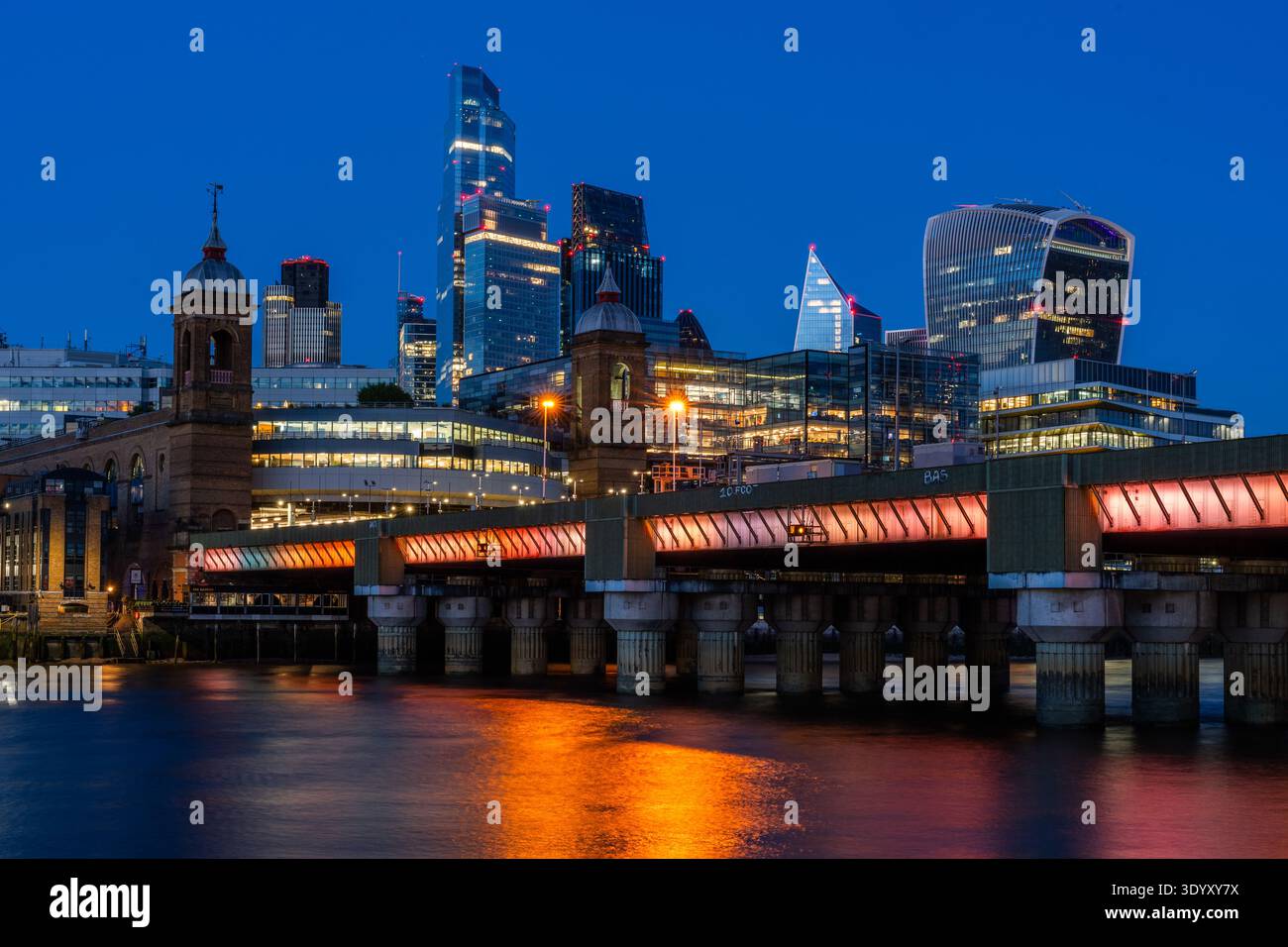 City center of London at blue hour; London, England Stock Photo
