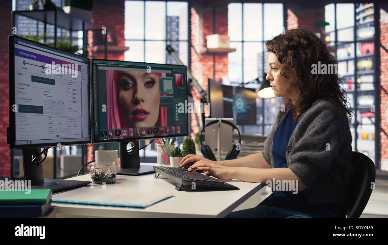 Woman works as graphic designer and manages e commerce delivery service ...