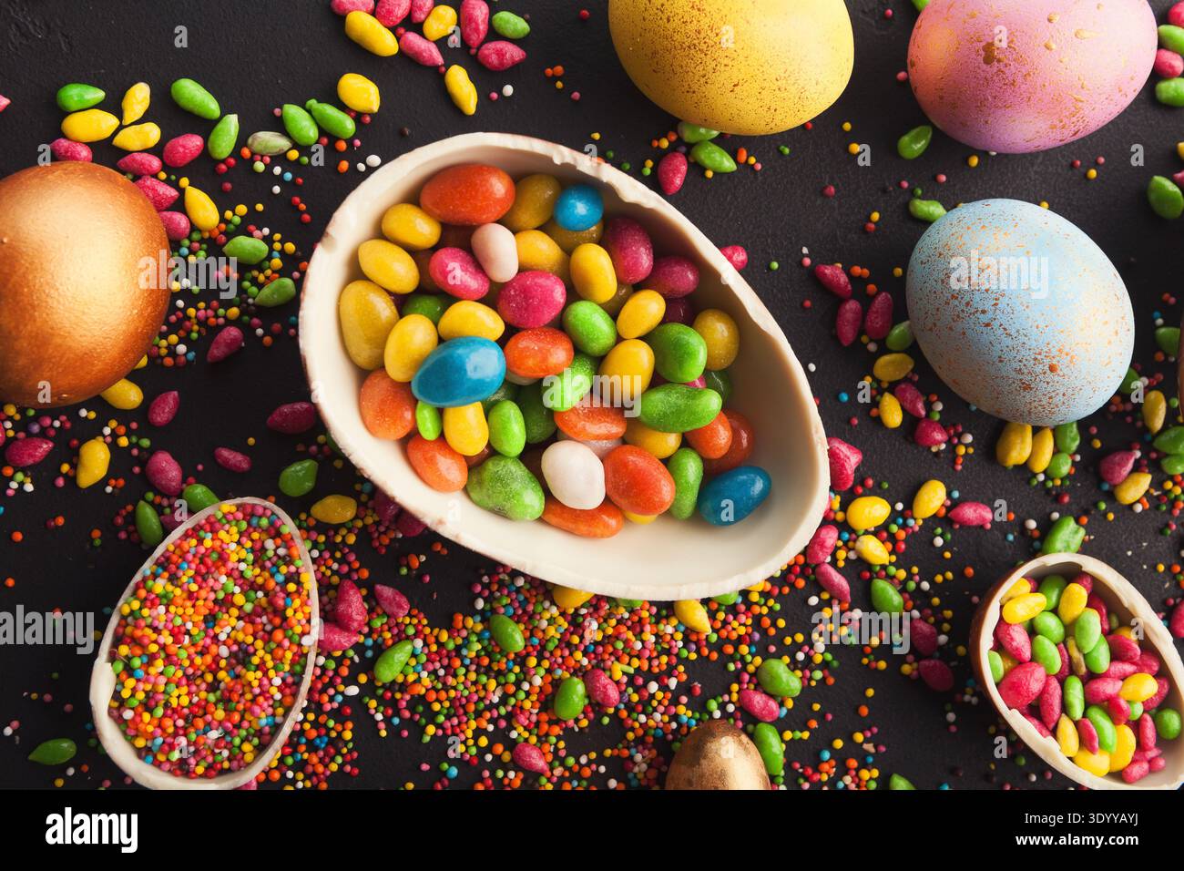 Easter eggs on black background Stock Photo