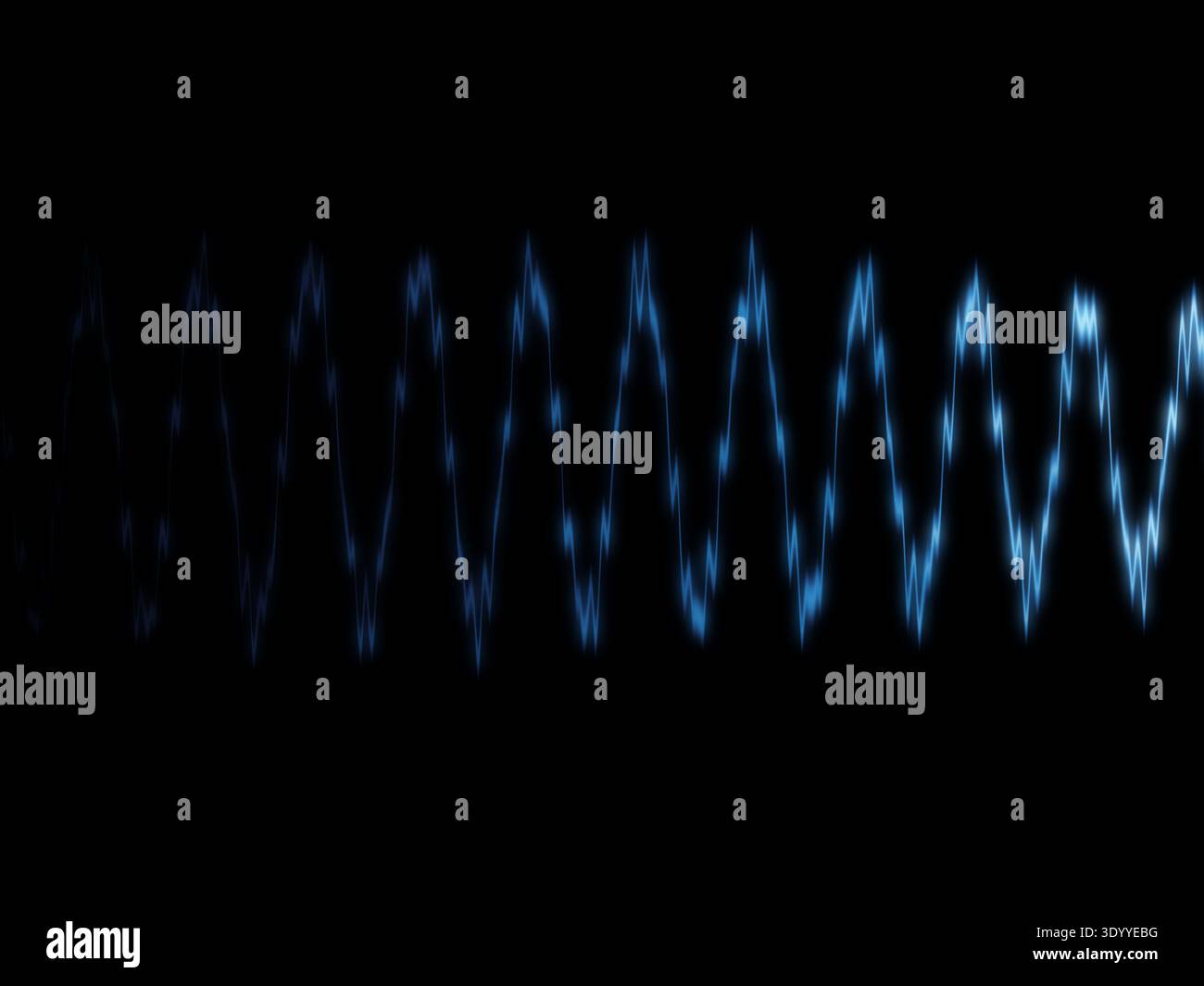 Blue Neon Sound Waveform on Black Background. Abstract Audio Signal Spectrum Visualization, Digital Music Equalizer Wave Line Technology Concept Stock Photo