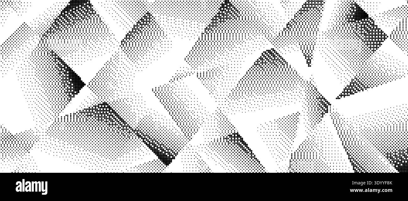 Dither halftone gradient polygon texture. Rough pixel triangle pattern background. Grunge dotted triangular surface overlay. Geometric gradated polygonal wallpaper overlay. Vector dot mosaic cover Stock Vector