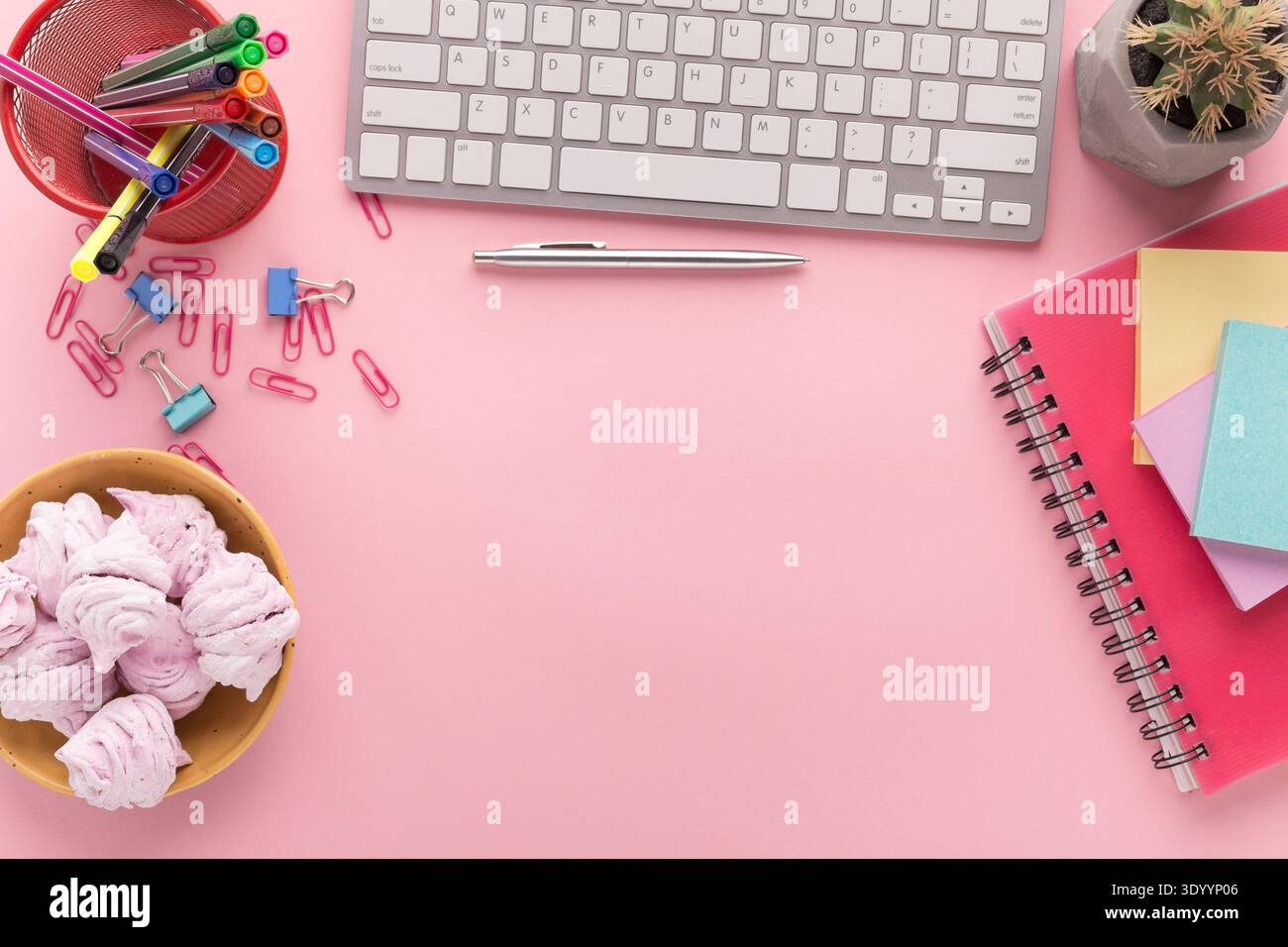 Desk with different things, top view Stock Photo