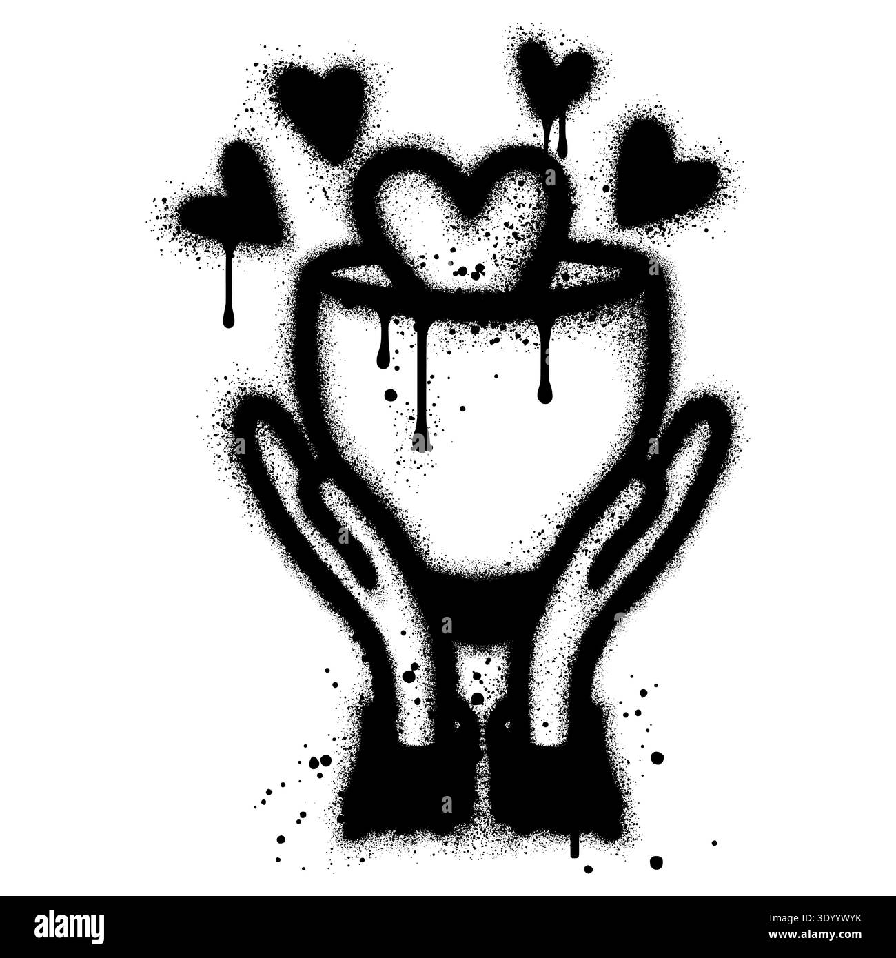 graffiti depicting a hand flying a heart into the air Stock Vector