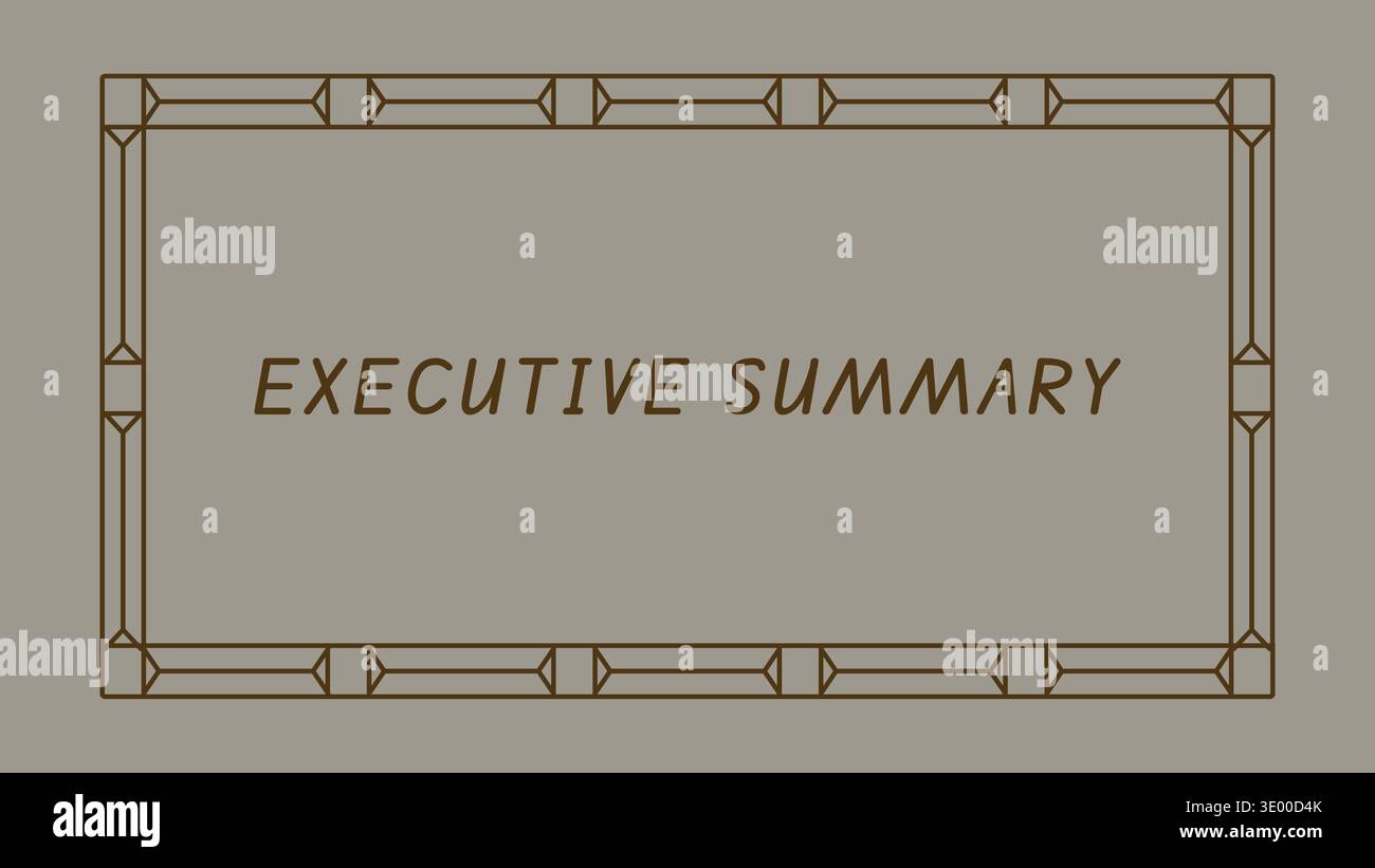 Simple framed card with executive summary text inside a classic border design Stock Vector
