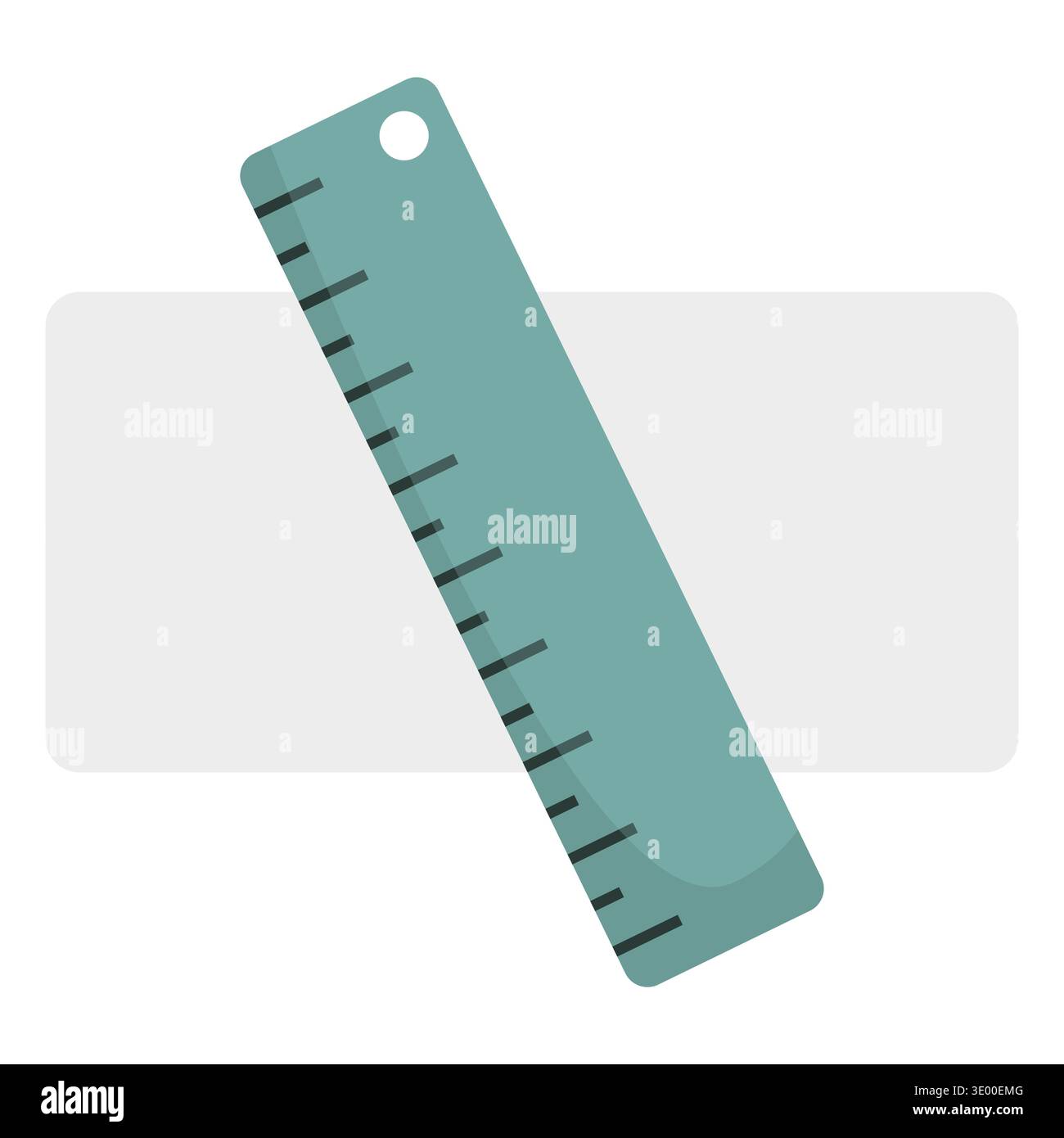 Teal plastic ruler tool. Measuring Vector instrument. Office scale object. Light gray rectangle background school item. Stock Vector