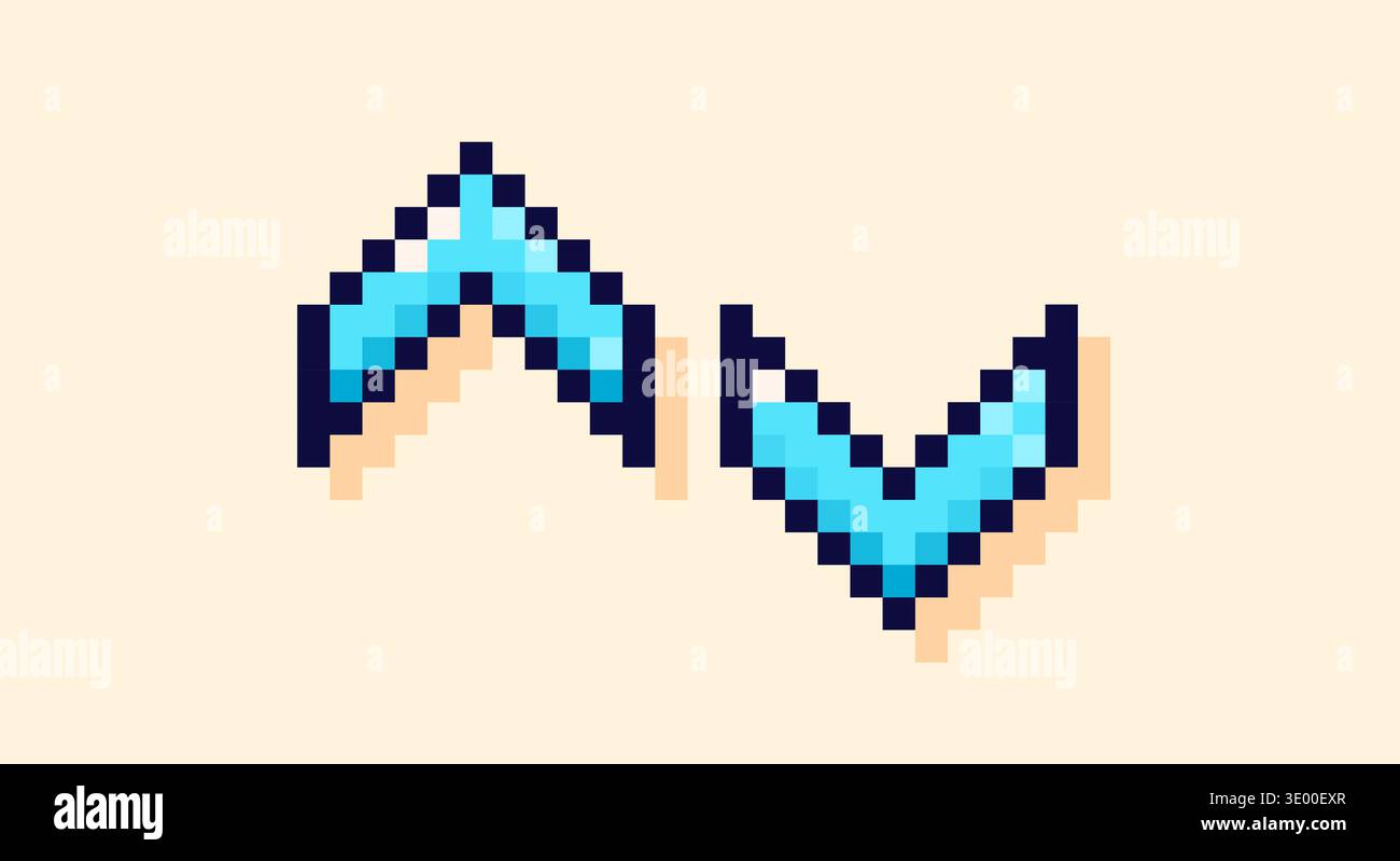 Yellow pixel art Y2K blue arrows. Stock Vector