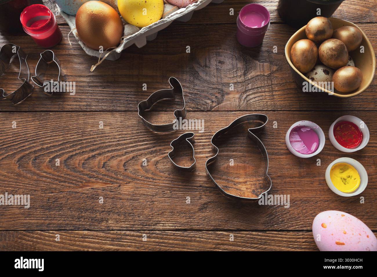Easter eggs and forms for baking Stock Photo