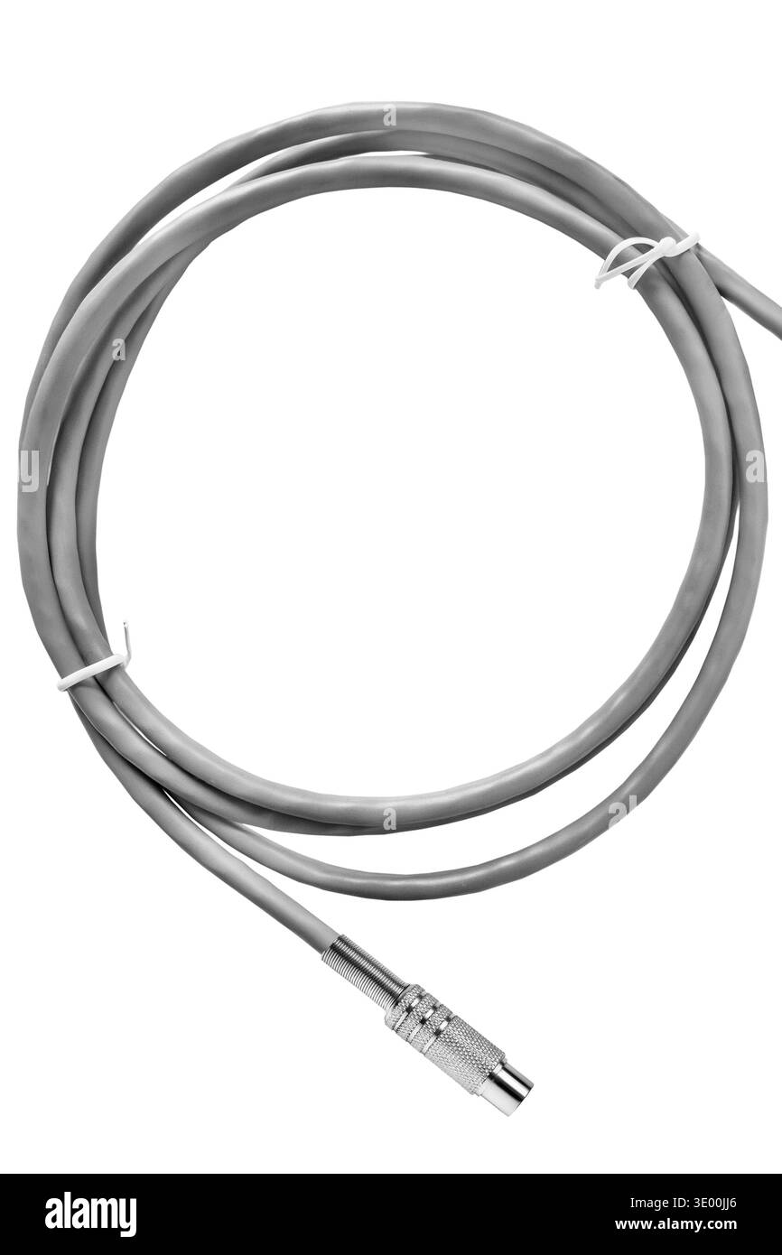 TV antenna plug rolled cable isolated on white background Stock Photo