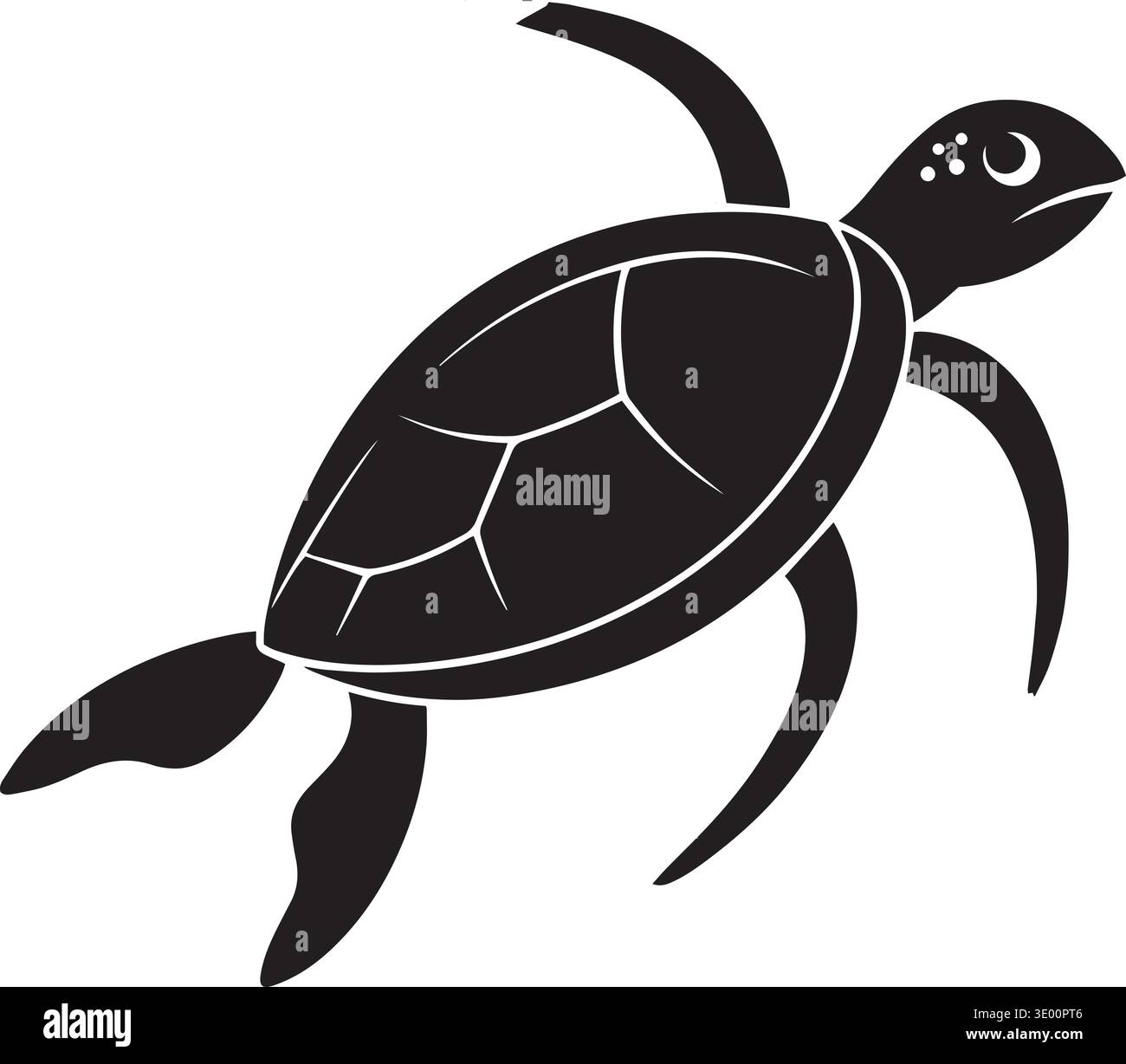 Black vector silhouette of a large sea turtle swimming alongside a ...