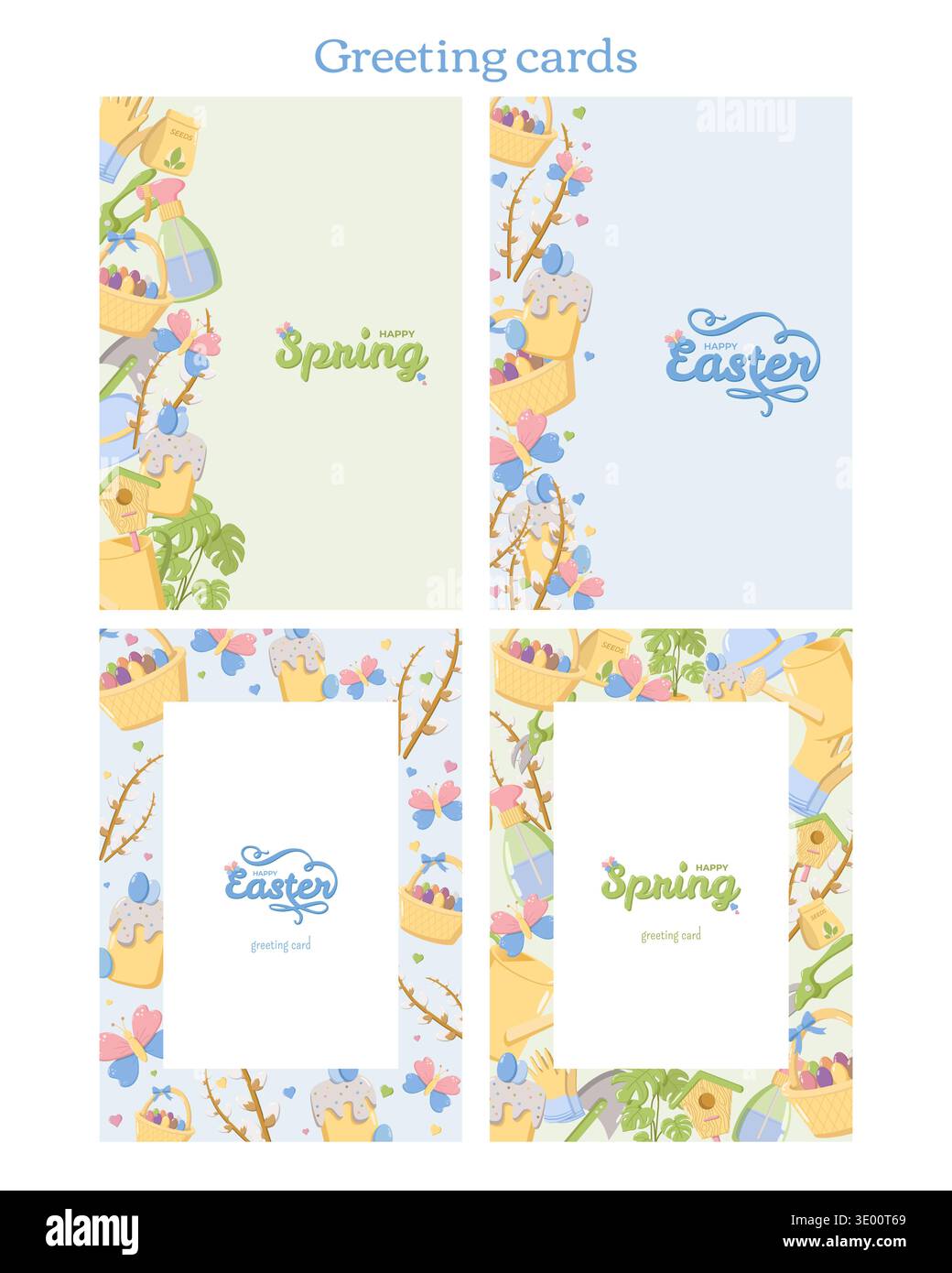 Spring Easter Greeting Card Set Stock Vector