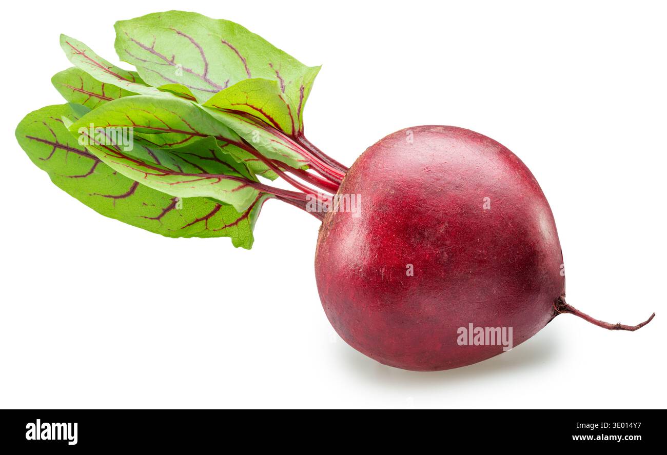 Red beetroot with beet leaves isolated on a white background. Clipping path. Stock Photo