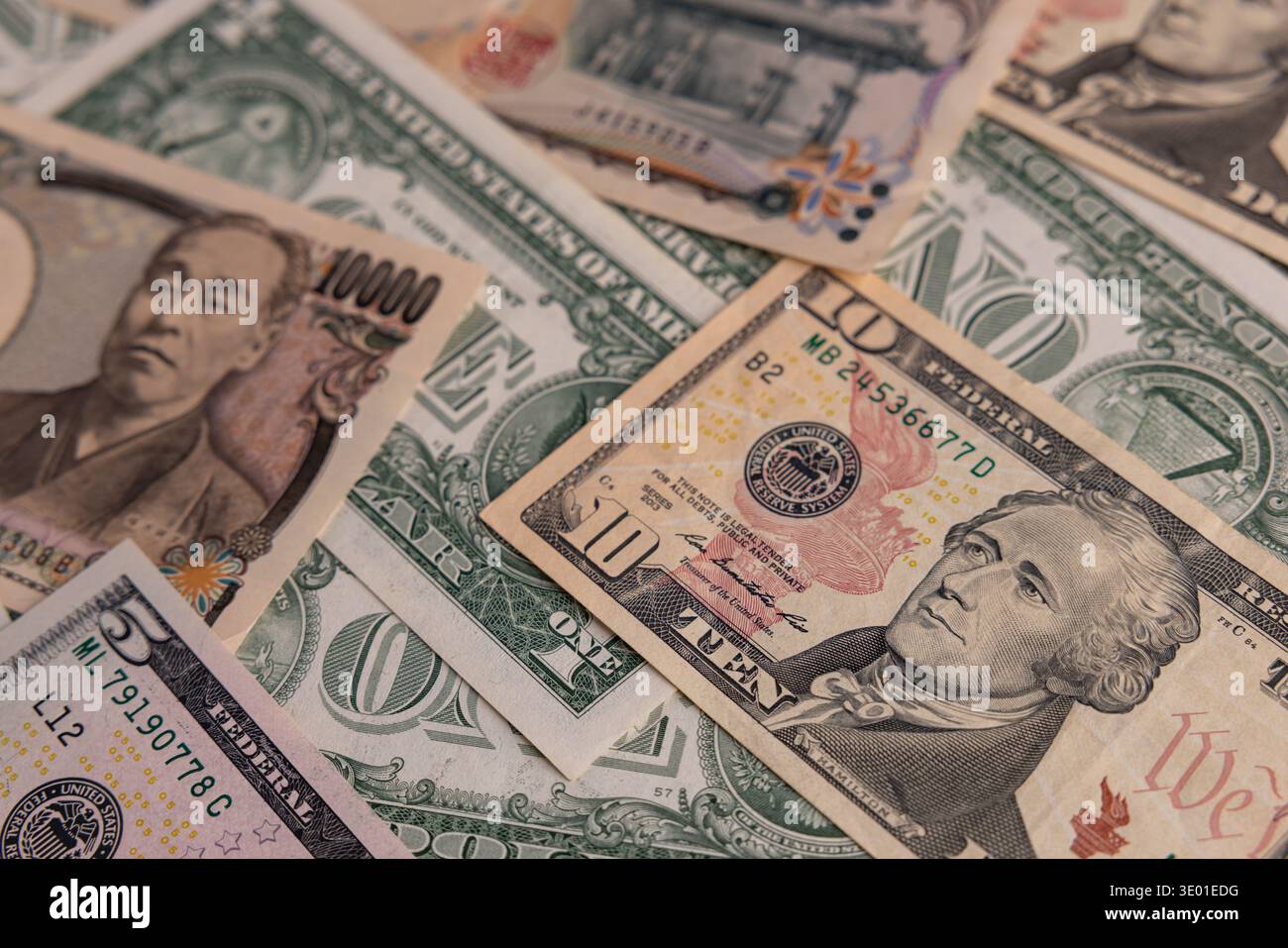 Detailed Currency Collage with Japanese Yen and US Dollar Banknotes ...