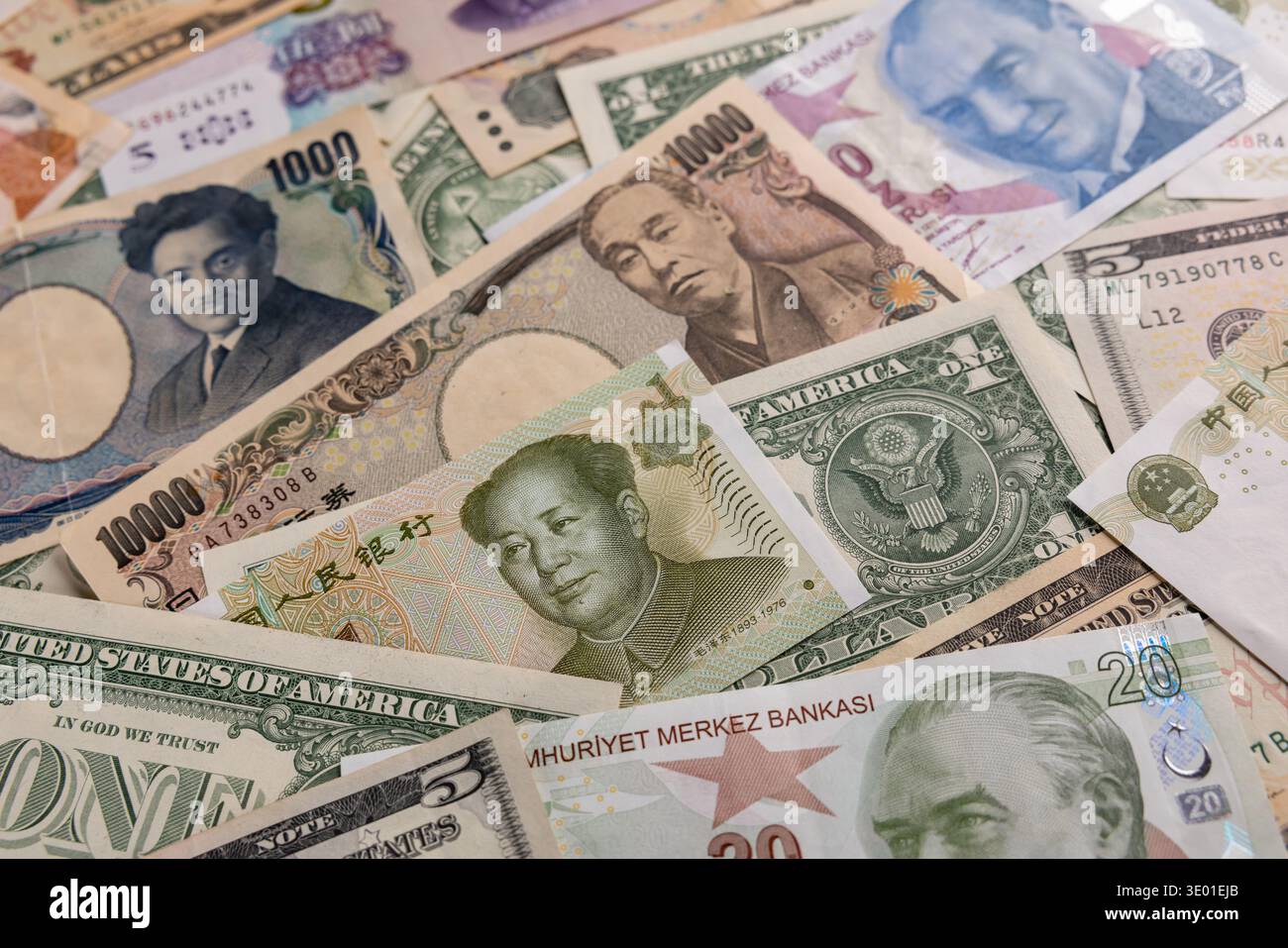 Macro Collage of International Banknotes Including Turkish Lira and ...