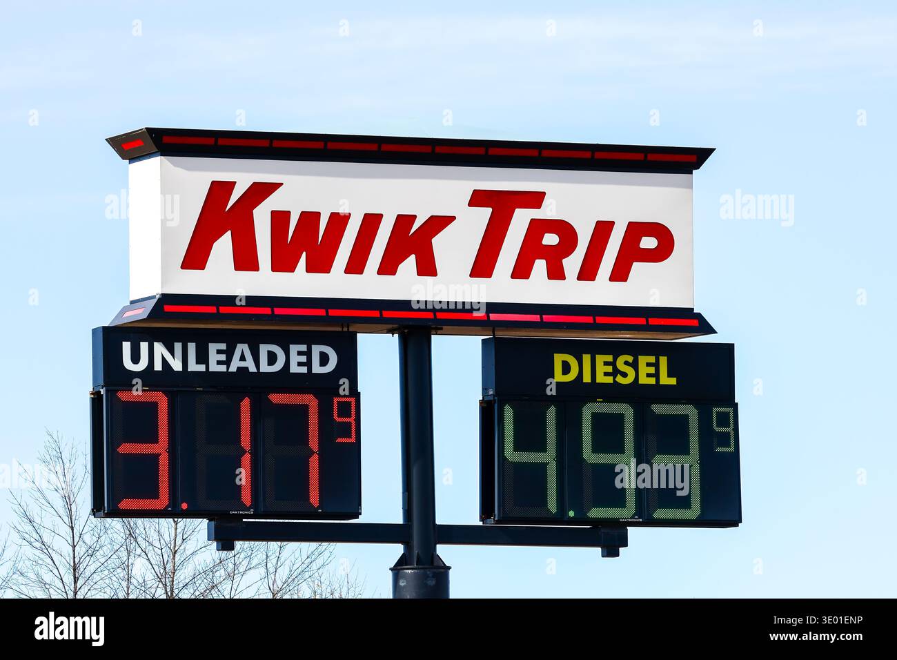 Kwik Trip gas station sign displaying fuel prices for unleaded and ...