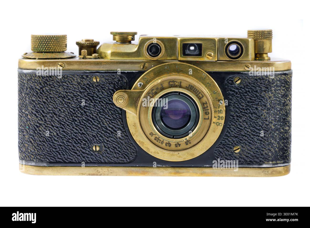 Dieren, The Netherlands - January 15, 2026: Leica II C analog brass photo camera in front of a white background in Dieren, The Netherlands Stock Photo