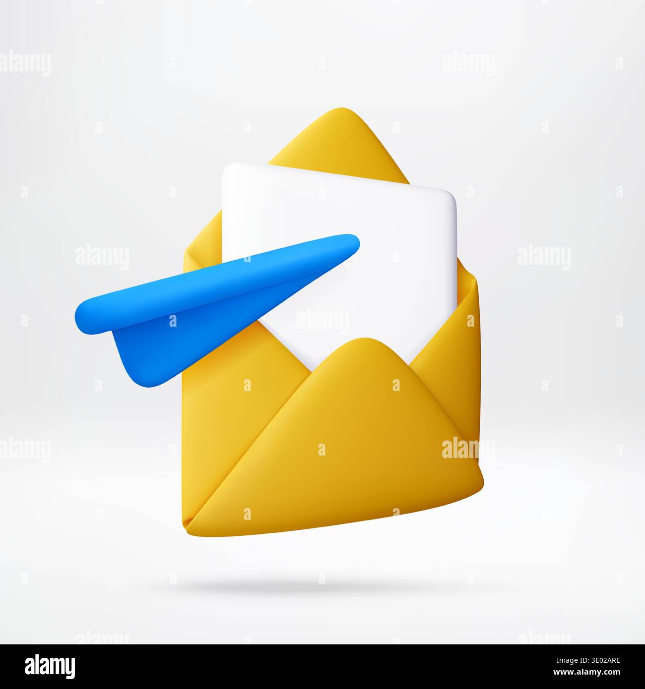 3D Yellow envelope with blue paper airplane Stock Vector