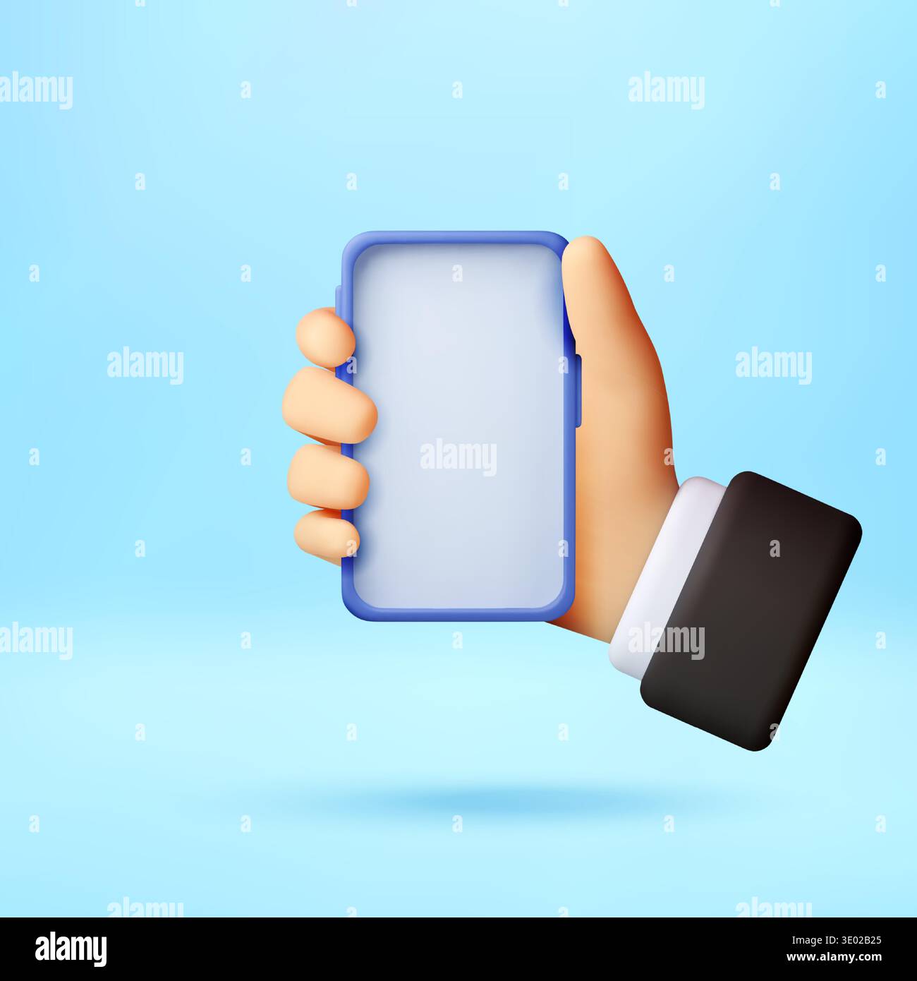 3D Hand holding smartphone with blank screen. Stock Vector
