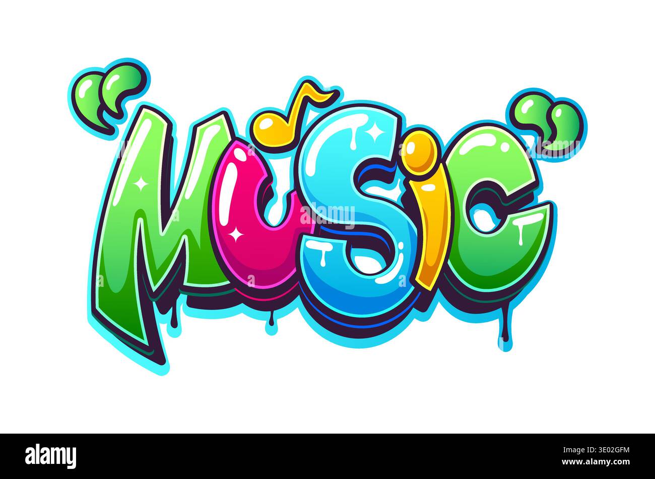 Music street graffiti, funky artwork typography Stock Vector Image