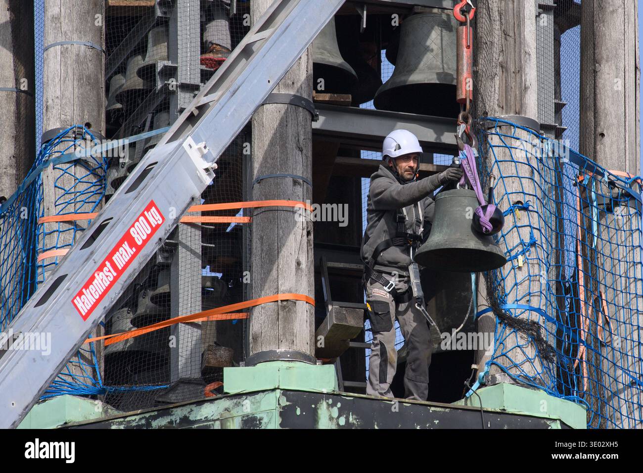 Magdeburg, Germany. 10th Mar, 2026. A worker stands in the belfry of ...
