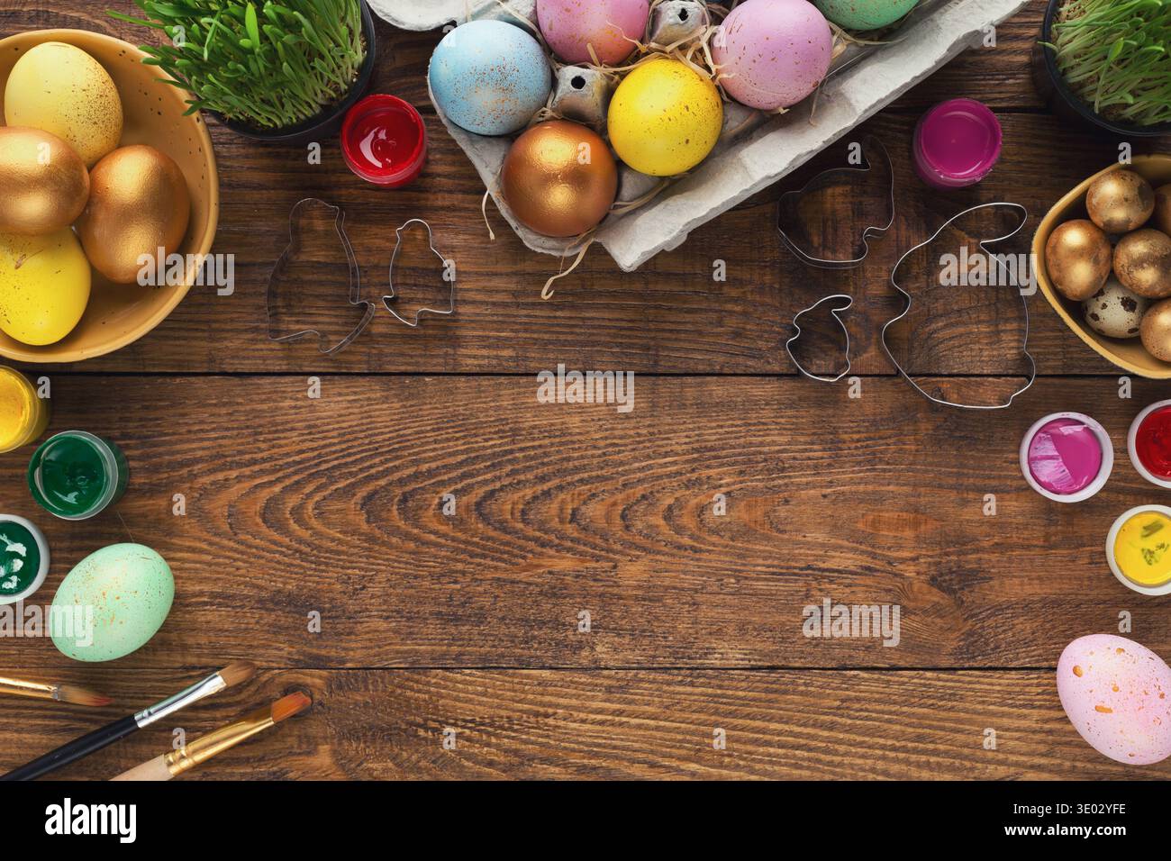 Frame of easter eggs and forms for baking Stock Photo