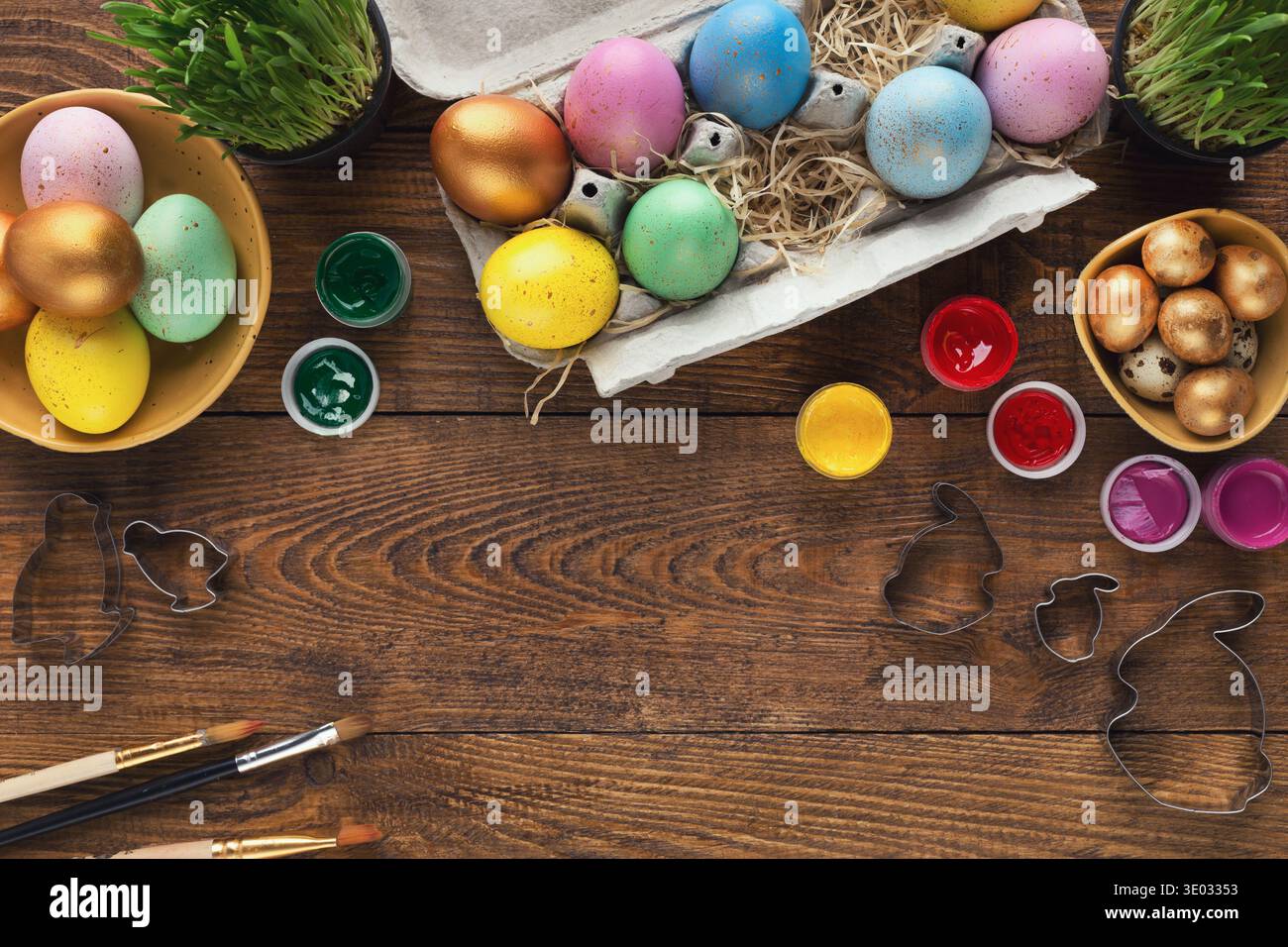Frame of easter eggs and forms for baking Stock Photo
