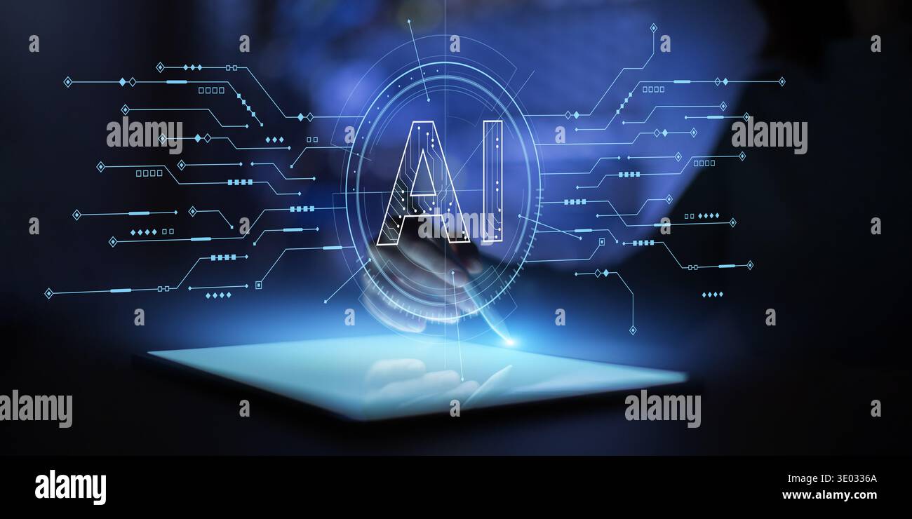 AI Technology Interface Operated Through Human Touch and Digital Control. Stock Photo