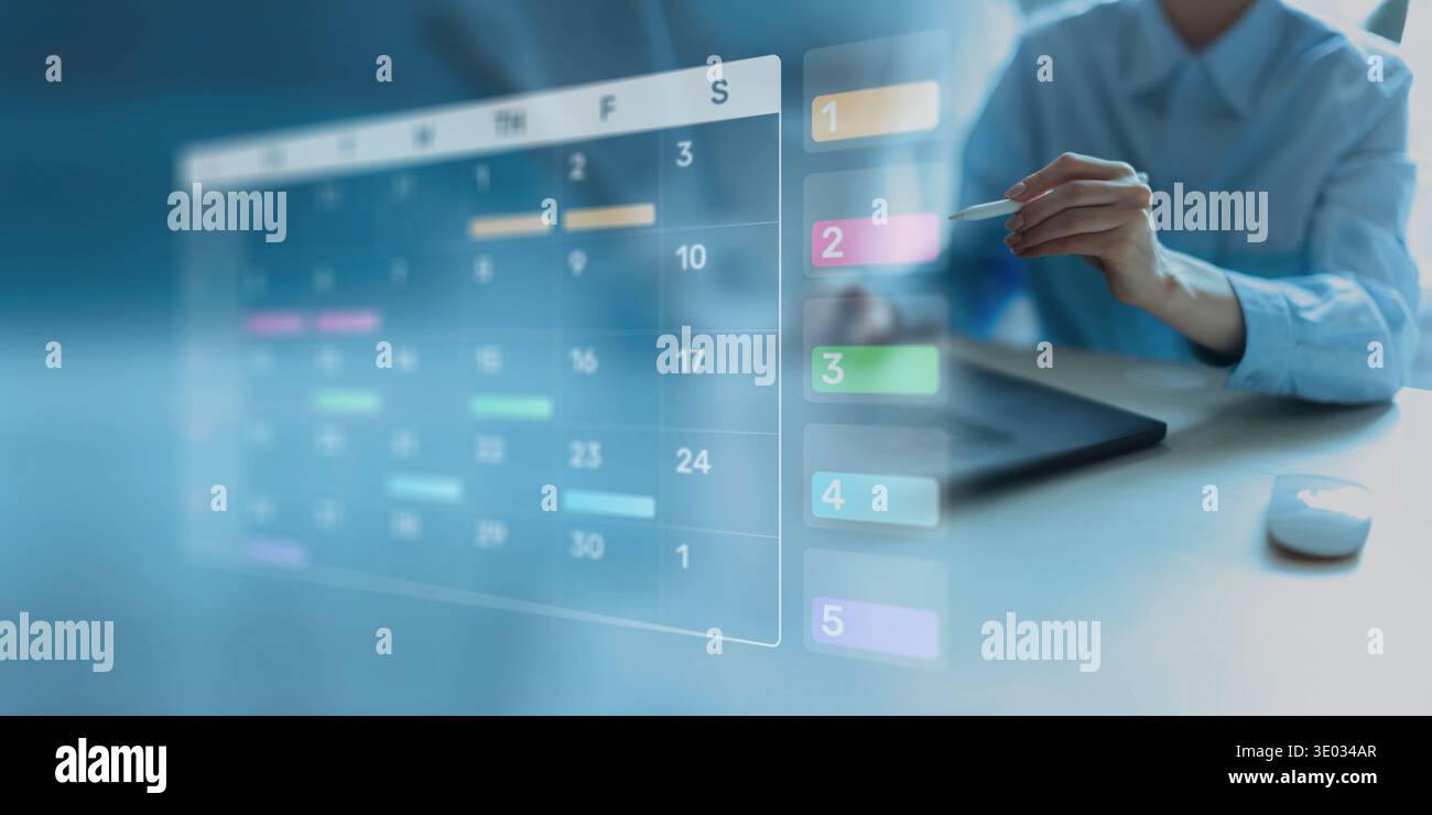 Project Management and Schedule Planning Displayed on a Digital Calendar Interface. Stock Photo